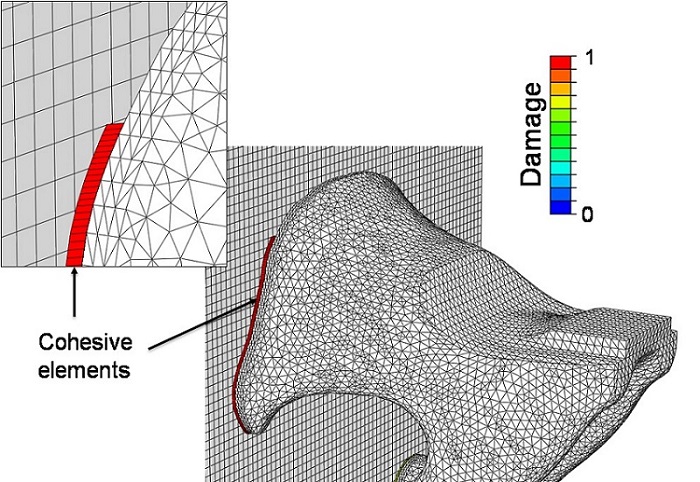 Figure 3. Using cohesive zone modeling to predict the ultimate strength of the adhesive joint