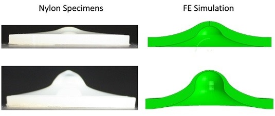 Images of a sample from a dart impact test and the FE simulation results