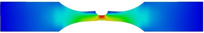 Simulation contours of a notched tensile specimen