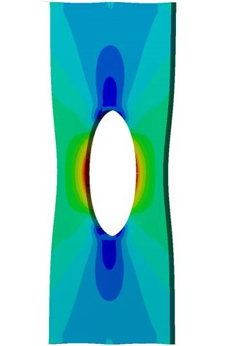 Simulation of a validation test of a specimen with a hole