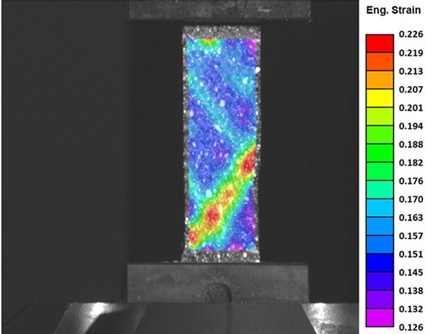 Composite testing Fig. 1--sample with speckle pattern for DIC analysis
