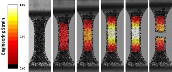 DIC strain contours during a tension test