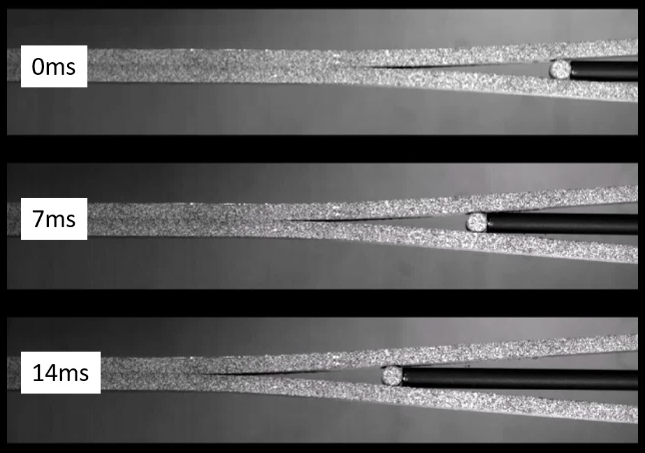 Images of a wedge impact test captured using high speed video