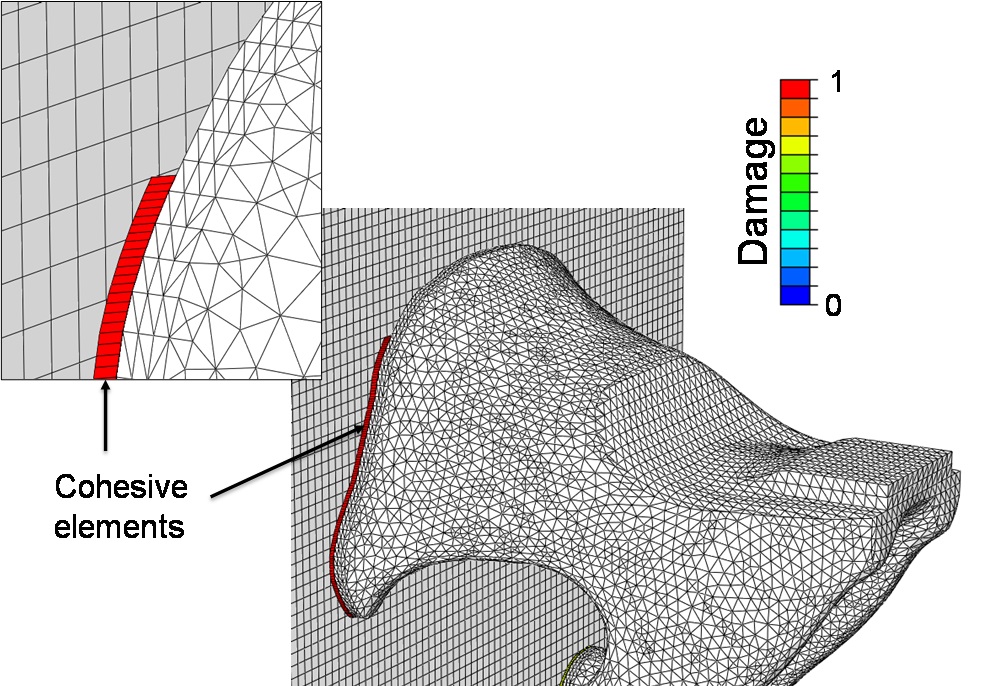 Figure 3. Using cohesive zone modeling to predict the ultimate strength of the adhesive joint