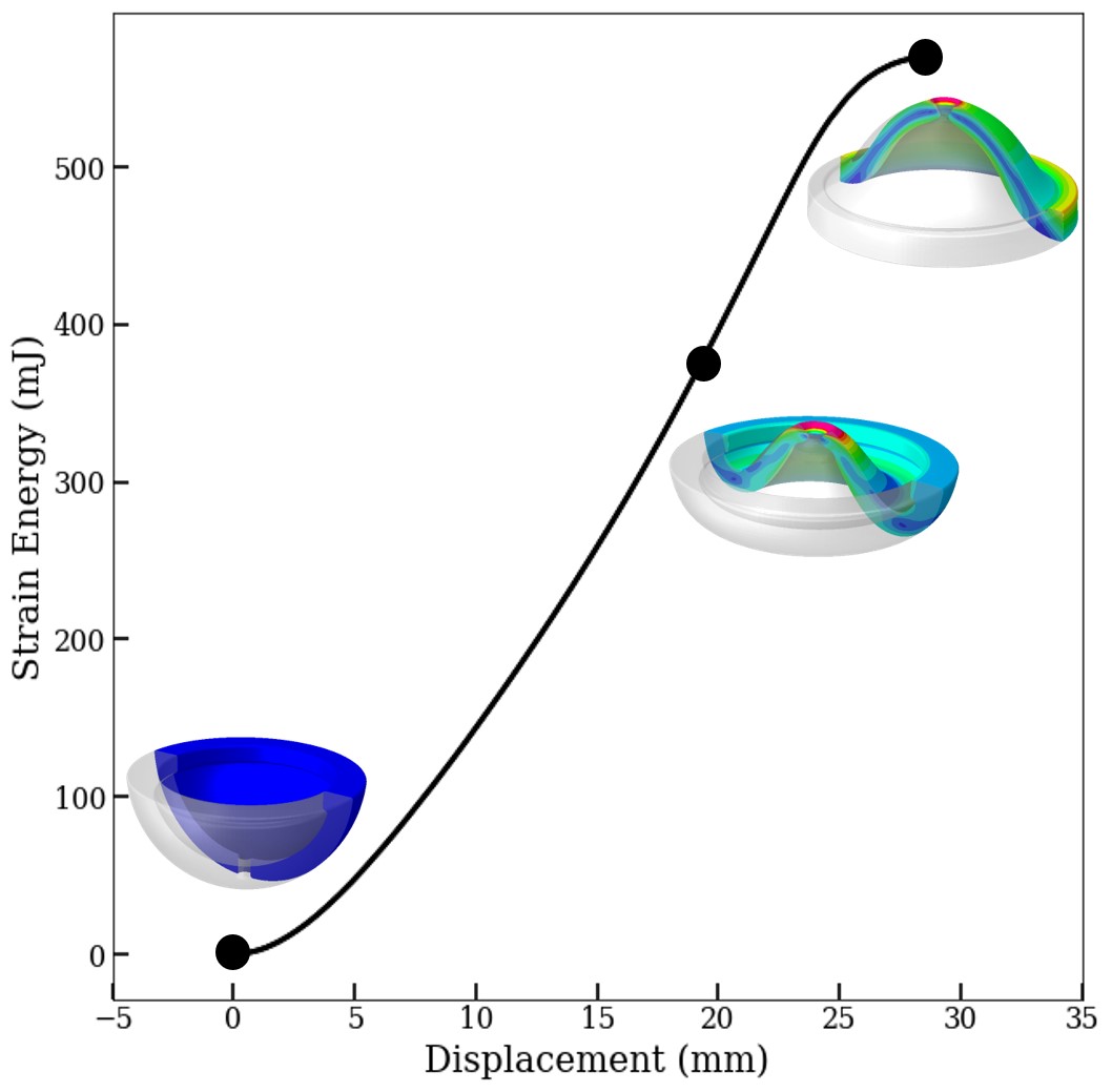 Strain energy curve of the soft jumper.