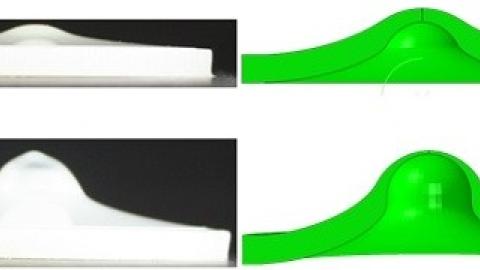 Images of a sample from a dart impact test and the FE simulation results