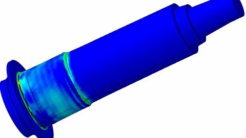 FE Simulation results of an impact simulation showing the failed component of the bottle.