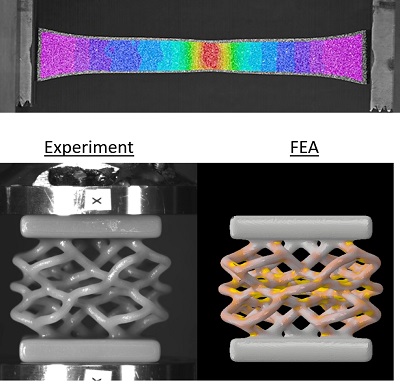 Digital image correlation measurement of strain and a comparison of experimentally measured lattice deformation and FEA prediction