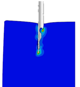 Simulation of needle coring in an elastomer, a combination product work example from Veryst's PODD Conference 2026 talk